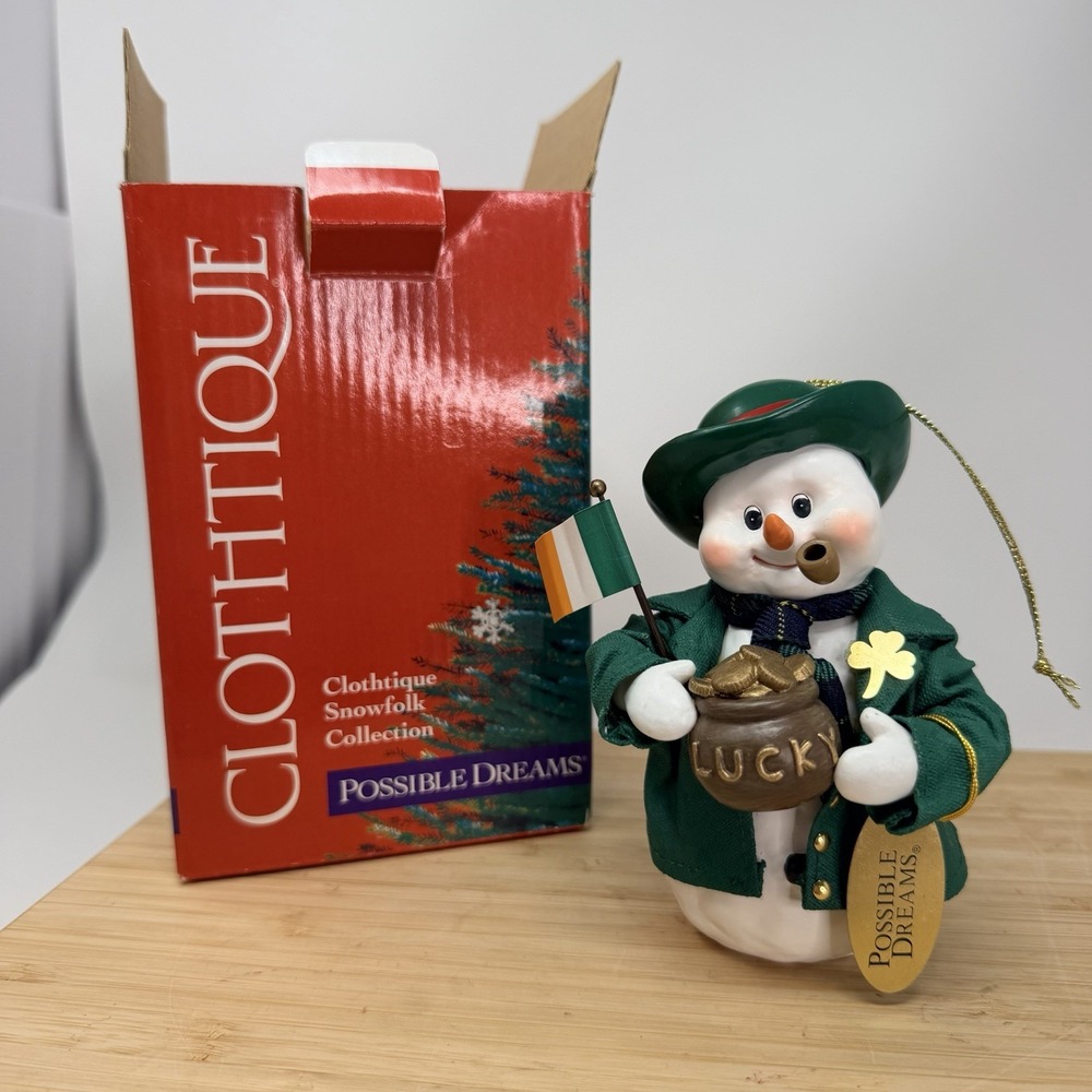 Clothtique Possible Dreams Darren O'DeepFreeze #715055 Lucky Snowman Box & Tag